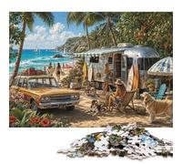 Vibras Retro de Playa de Verano Puzzle De Madera 300 Piezas Adultos Y Niños,14 Años+,Deco Pared,Desafío,Rompecabezas,Madera,Regalo Ideal,Anti-estrés,Reto,Relax,Educativo (40x28cm)
