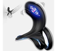 Vibrating Cock Ring, FOBONO Silicone Penis Rings with 10 Intense Vibration Modes, Double Ring Mens Vibrator for Longer Harder Stronger Erection, Improve Sexual Performance, Adult Sex Toys & Games