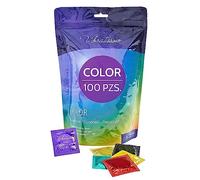 VIBRATISSIMO Condones Color paquete de 100 | sensitivos y extra húmedos | preservativos de colores | anticoncepción hombres | condones set multicolor de rojo, negro, amarillo, verde y dorado