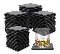 VIBRATITE - Paquete de 60 posavasos de pizarra negra de 4 pulgadas, posavasos de piedra de pizarra a granel, grabado láser en blanco con parte inferior antiarañazos para bebidas, café, bar, cocina,