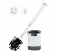 Vibrivio Escobilla de inodoro de silicona con soporte, 2 en 1 para montaje en pared y de pie, escobilla de inodoro flexible sin taladrar con adhesivo, cepillo de silicona blanca para una limpieza