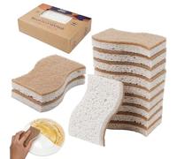 Vibrivio Juego de 12 esponjas de cocina naturales, de celulosa, fibra de coco y fibras recicladas, respetuosas con el medio ambiente, inodoras y sin arañazos, ideales para cocina y baño, secado rápido