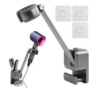 Vibrivio Soporte de secador de Pelo sin Manos, Ajustable montado en la Pared con Almacenamiento, Compatible con Dyson Airwrap y Todos los secadores de Pelo, para Puerta de Armario Espejo de baño