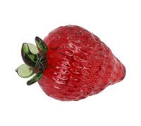 Vibsky Adorno de fresa roja brillante, 44 x 74 mm, figura realista de frutas de cristal con hojas para mesa y