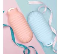 Vibsky Botella de agua caliente de silicona de 550 ml, apta para microondas y nevera con cubierta de punto, tapa de rosca a prueba de fugas, boca ancha para un fácil llenado