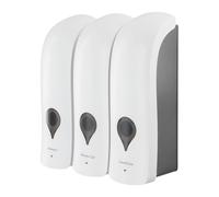 Vibsky Dispensador de jabón de pared para baño con 3 cápsulas recargables de 300 ml para lavar a mano, champú, acondicionar, para una construcción resistente de abdominales, diseño minimalista, se