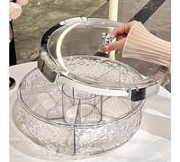 Vibsky Elegante bandeja de servir con 5 compartimentos, compartimento de hielo de doble pared para alimentos fríos, bandeja de almacenamiento de frutas acrílica con tapa, color plateado