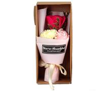 Vibsky Elegante caja de flores de jabón para mamá, 3 rosas de clavel perfumadas hechas a mano para el día de la mujer o el día de la madre, 24 x 11 x 7 cm, aceite vegetal