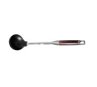 Vibsky Espátula y cucharón de silicona con mango de madera, acero inoxidable 304, utensilios de cocina sin utensilios de cocina, para wok, color negro