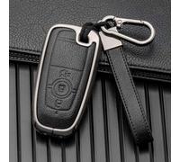 Vibsky Funda para llave de coche para Ford Focus 4, Edge, Exorer, Mustang, Ranger, Fusion, F150, F250, F350, Osport 3 botones, Lther y kit de sistema de entrada remota de aleación de zinc, negro + Ey