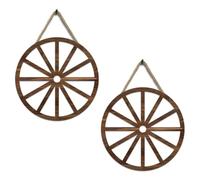 Vibsky Juego de 2 colgantes de pared con ruedas de madera vintage, decoración rústica para interior y exterior, 29 x 29 cm, fácil de colgar