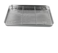 Vibsky Juego de bandeja y estante de acero inoxidable de 23 x 17 x 2,5 cm, bandeja de horno con rejilla de alambre de refrigeración para hornear, asar, cocinar y enfriar, verduras, alas de pollo