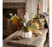 Vibsky Juego de decoración otoñal de Acción de Gracias con bayas realistas, hojas de arce y calabazas blancas y verdes para centro de mesa, 22 cm