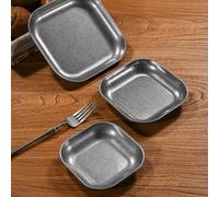 Vibsky Plato cuadrado de acero inoxidable 304 gris retro, para bandeja de servir patatas fritas y postres, vajilla de cocina para el hogar, 13 cm