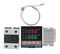 Vibsky REX-C100 - Controlador de temperatura digital PID para SSR 25DA con termopar tipo K y kit de disipador de calor, rango de 0-1300 C, compatible con relé de estado sólido de 25 A