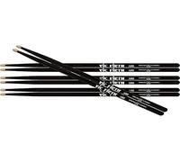 Vic Firth American Classic 5AB - Baquetas de Batería - Nogal Americano - Punta de Madera - Color Negro - 4 Pares de Paquete Económico