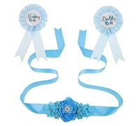 VICASKY 1 Juego conjunto de insignias de cinturón mujer embarazada traje de bebé niño shower cinturon embarazada insignia de la faja de mamá insignia de papi gasa Blue