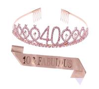 VICASKY 1 juego de 2 piezas ceremonial cinturón para mujer tiara baile reina faja grande decoración para 40 cumpleaños coronas de diamantes de imitación para cumpleaños aleación oro