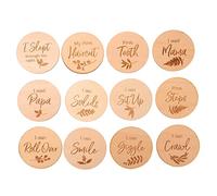 VICASKY 12 Piezas astillas de madera del mes del bebé tarjetas de hitos mensuales de madera regalos de bebe recien nacido Niños tarjetas de cumplemes del bebé Tarjetas de cumplemes de bebé