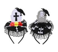 VICASKY 2 diademas para Halloween con lápida para el pelo, disfraz gótico, vintage, color negro, para fiestas, diademas, Halloween, accesorios para la cabeza