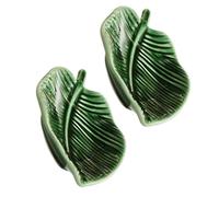 VICASKY 2 Piezas Plato Decorativo Cerámica de Joyería, en Forma de Hoja | Uso Versátil, Estilo Nórdico Minimalista, Fácil de Limpiar, para Estudios y Zonas de Comedor
