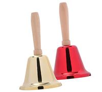 VICASKY 2 Piezas Sonajero Con Mango De Madera Campanas De Navidad De Mano Campanas De Mano De Navidad Oro Campanas De Mano Navidad Campanas Para Tocar Campana De Nochebuena Favor Rojo