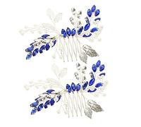 VICASKY 2 Uds nupcial tocado peine pelo peinado mujeres boda Rhinestone lado nupcial metal azul