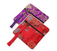 VICASKY 2piezas Monedero Bordado Para Joyas Bolsa Para Uñas Pipa y Porta Cinta Adhesiva Elegante Estuche Para Pendientes Cremallera Para Almacenamiento De Guzheng