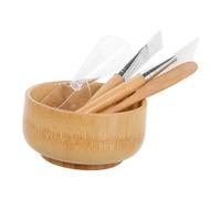 VICASKY 5 cuencos de spa, cuencos pequeños de bambú, cuenco para herramientas de belleza, cuenco para mascarilla, espátula, cuchara, esteticista, cuenco para hacer gel de sílice beige