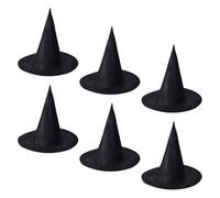VICASKY 6 Piezas Sombrero de Bruja Negro para Fiesta y Cosplay de Halloween, Tejido Oxford Resistente y Diseño Puntiagudo Elementos Clásicos de Halloween