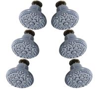 VICASKY 6piezas Tiradores de Cerámica para Azul Grabado Pomos Decorativos para Armarios y Muebles de Cocina Manejas Duraderas y Fáciles de Instalar para Baño y Dormitorio