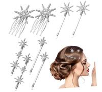 VICASKY 8 pinzas plateadas para el pelo vintage, estrella, pequeñas novias, coloridas, brillantes, grandes, con estrellas de estrás, decorativas, plateadas