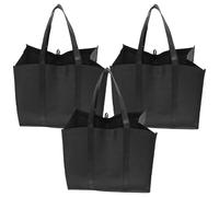 VICASKY Bolsas Reutilizables de Compra 3 Piezas de Tela No Tejida Negras | Base Plana, Costuras Reforzadas y Asas, para Supermercado y Oficina, Diseño Simple y Elegante
