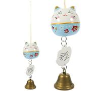 VICASKY Carillón de Viento de Estilo Japonés Cerámica de Gato Suerte Adorno Colgante para Jardín Decoración Sencilla para Balcón Colgante Artesanal para Hogar