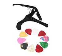VICASKY Cejilla de Guitarra y 11 Púas, Accesorio de Plástico Negro Presión Estable y Resistencia a Roturas para Guitarra Acústica y Eléctrica Color Aleatorio