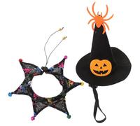 VICASKY Conjunto de Disfraz para Gato y Perro Pequeño Sombrero de Bruja Negro y Collar Ajustable de Poliéster Cómodo y Transpirable para Halloween y Fiestas