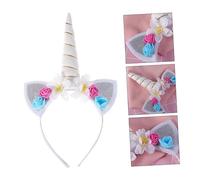 VICASKY Diadema de unicornio con flores y orejas para accesorios de disfraces dulces para carnaval, fiestas de cumpleaños y cosplay, color blanco