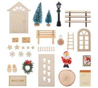 VICASKY Juego de casa de muñecas de Navidad, minipuerta de madera, puerta de hadas de Papá Noel, puerta de madera en miniatura, modelo de muebles, con accesorios, puerta de hadas para educación de