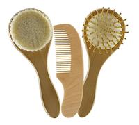 VICASKY Juego de Cepillo Pelo de Recién Nacido Peine de Madera y Cepillo de Lana Delicado Que Calma Emociones y No Daña la Piel del Niño