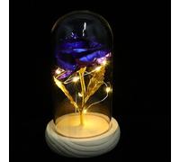 VICASKY Lámpara LED con Flor en Cúpula de Cristal Azul, Adorno el Hogar con Luz Decorativa y Diseño Artesanal sin Batería