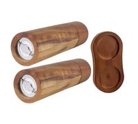 VICASKY Molinillo Manual de Pimienta y Sal Diseño Simple y Superficie Lisa con Núcleo de Cerámica y Bandeja, Utensilio de Cocina de Acero Inoxidable y Madera Marrón
