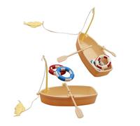 VICASKY Paquete de 2 botes de remos en miniatura, juguete para niños, decoración de barco de pesca, juego de mini botes de pesca de plástico, ideal para decorar casas pequeñas