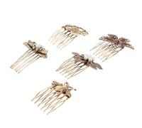 VICASKY Peinetas Laterales Vintage Doradas Perlas y Gemas, Accesorios Cabello de Aleación Resistentes al Óxido Decoloración, Pack de 5 para Mujer