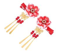 VICASKY Pinza el Pelo Estilo Japonés Flores y Campanas Rojas, Accesorio Ligero de Algodón para Adorno del Cabello en Niñas, Adecuado para Combinar Kimono