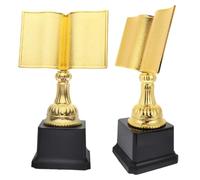 VICASKY Trofeo de Lectura en Plástico Dorado con Forma de Libro, 2 Unidades, Premio para Competencias Escolares y Actividades de Lectura Familiar