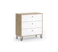 Vicco Aparador Nizza, Roble Artesanal, 80.2 x 82.6 cm | con 3 cajones, para usar como superficie de apoyo junto a la cama