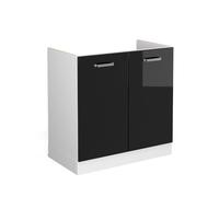 Vicco Armario bajo para Fregadero R-Line, Negro Brillo Intenso, 80 cm | 2 Puertas · Sin encimera · Patas regulables en altura · Amplio espacio interior ✓ · ✓ Libremente combinable