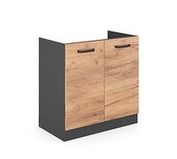 Vicco Armario bajo para Fregadero R-Line, Roble Dorado/Antracita, 80 cm sin encimera