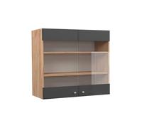Vicco Armario de Cocina con Vidrio Fame-Line, Antracita-Oro Landhaus/Roble Dorado 80 cm