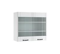 Vicco Armario de Cocina con Vidrio Fame-Line, Blanco casa de Campo, 80 cm, para Combinar con Otros módulos de la Serie Fame-Line